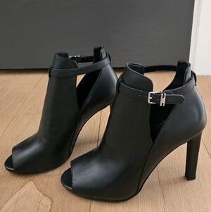 Michael Kors Black Leather Lawson Ankle Booties with Buckle